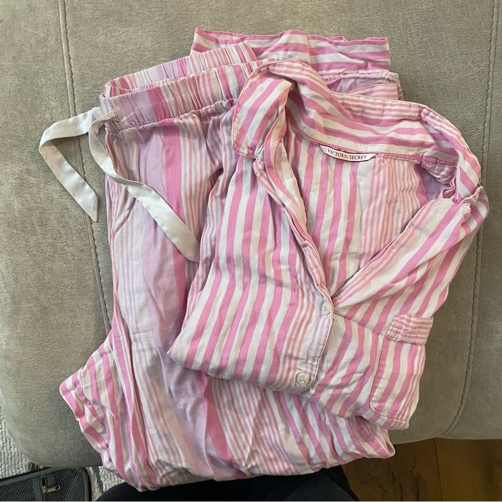 Victoria's Secret Pink and White Striped Pajama Set